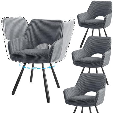 Набір з 4-х обертових стільців для їдальні з підлокітниками, 360° обертання, кухонні стільці, сучасні м'які стільці з тканинною спинкою для кухні, їдальні, спальні, бежеві (360° обертання-сірі, 4 обертові стільці)