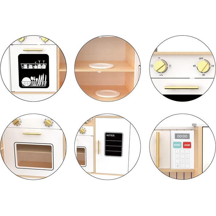 Дерев'яна кухня Мамабрум XXXL з LED-підсвічуванням та аксесуарами для дітей 3+ - набір іграшкової кухні з мікрохвильовою піччю, каструлями та столовим приладдям