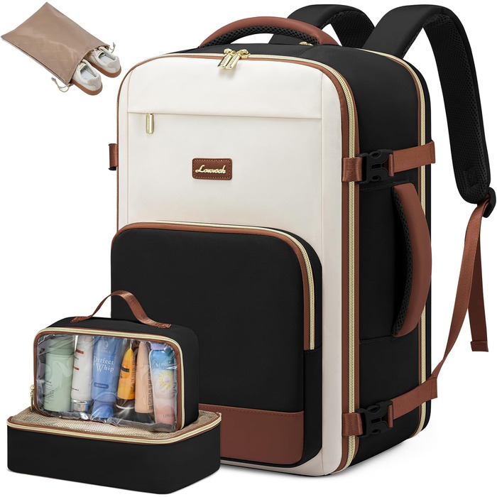 LOVEVOOK Рюкзак ручної поклажі, 17.3 дюйми, 40L, для подорожей та бізнесу, водонепроникний, для жінок, 45x30x20см, 4 кольори (Teegrün, Beige, Schwarz, Braun)