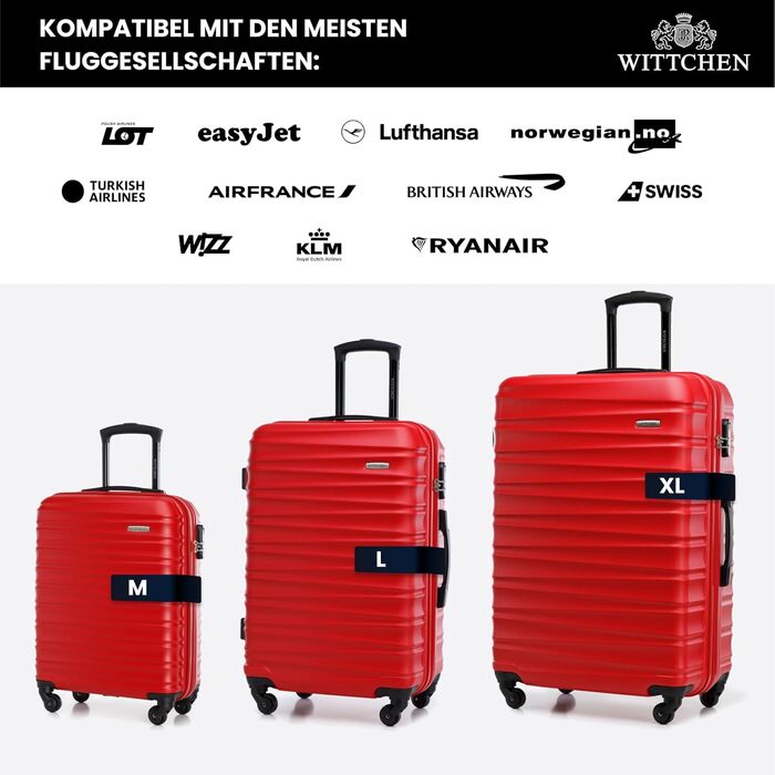 Набір валізWITTCHEN 4 в 1: Чотири валізи з ABS-пластику з коліщатами Spinner, кодовий замок, Groove Line (червоний)