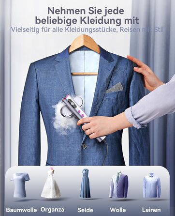 Jack & Rose Дампфглеттер: Портативний праска-парогенератор для подорожей, 1000W, 110-240V, 2-в-1, Швидкий нагрів 15с, Violet