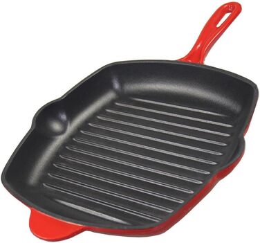 Сковорода-гриль квадратна La Cuisine 25 см з емальованого чавуну, червона емаль зовні, чорна емаль всередині