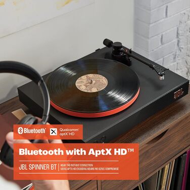 Вініловий програвач JBL Spinner BT з Bluetooth та aptX HD, чорний/помаранчевий, преміум-якість