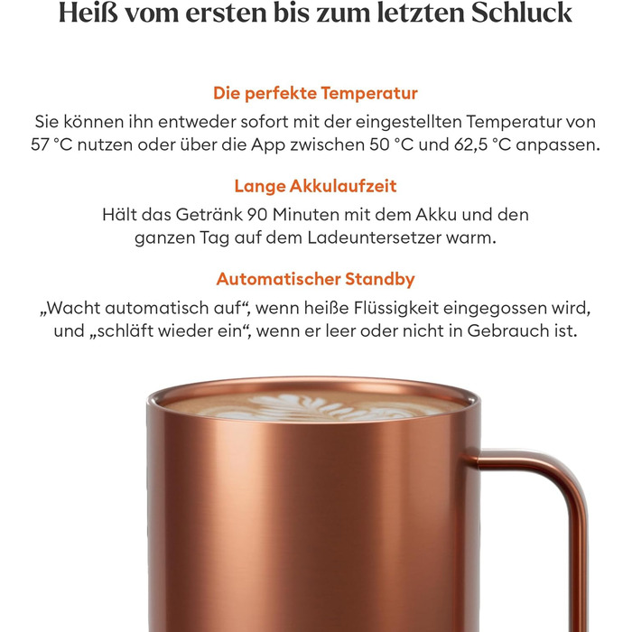 Розумний термокружка Ember Smart Mug 2, 295 мл, з регулюванням температури, керування через додаток, акумулятор, LED дисплей, мідний колір