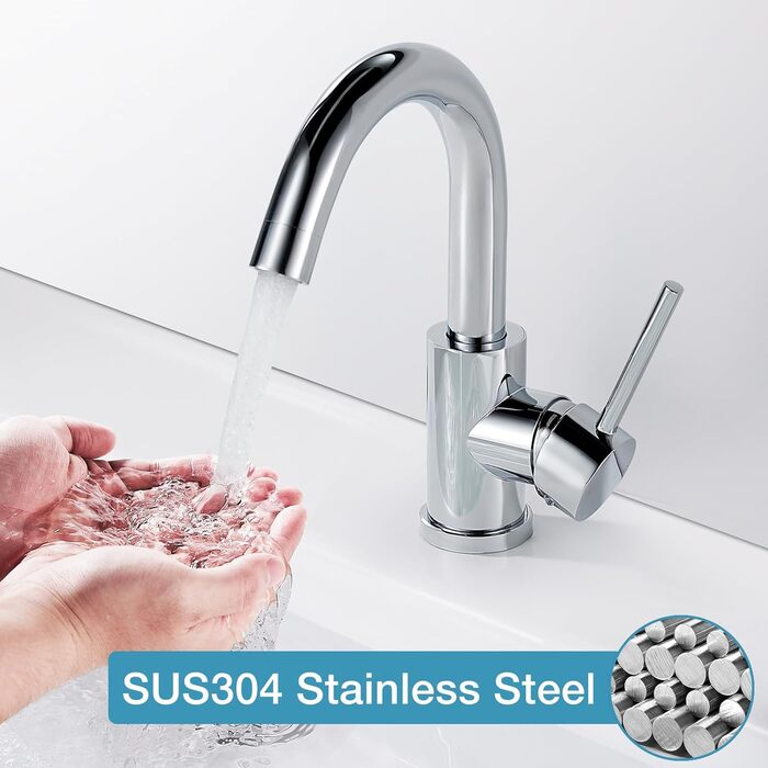 Змішувач для ванної кімнати/кухні 360° з нержавіючої сталі, однорідний, висота виливу 150 мм, щіткова обробка, нікель (хром)