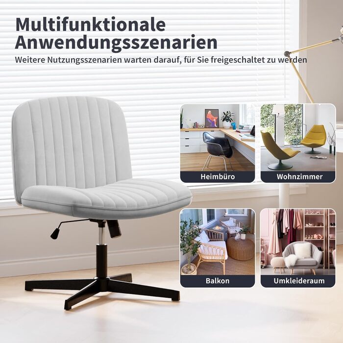 Офісне крісло без підлокітників Naspiro, сіре, з тканини, регульоване по висоті, поворотне на 360°, з функцією гойдання