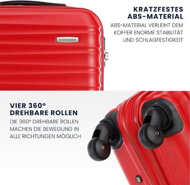 Набір валізWITTCHEN 4 в 1: Чотири валізи з ABS-пластику з коліщатами Spinner, кодовий замок, Groove Line (червоний)