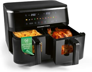 Фритюрниця повітряна GOURMETmaxx з 2 камерами | Об'єм 10л | Вертикальна, з сенсорним дисплеєм