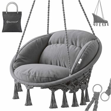 Крісло-гойдалка KESSER® з подушкою - крісло-гойдалка для дорослих та дітей, до 150 кг, для дому та саду, сіре