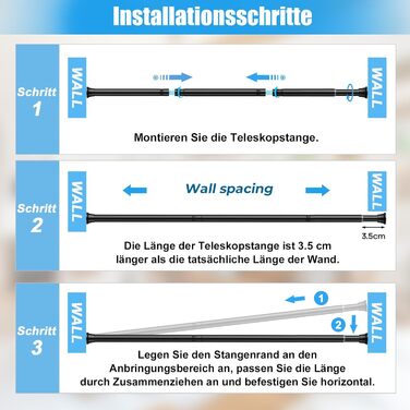Набір з 2 штук штанги для карниза без свердління, 76-165 см. Підходить для душу, вікна, кухні, шафи. Чорний колір.