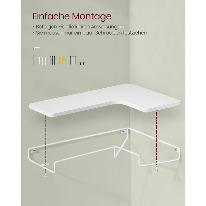 Набір кутових настінних полиць VASAGLE L-подібні, індустріальний стиль, для вітальні, спальні та кухні, білий колір (2 шт.) LLS831B01