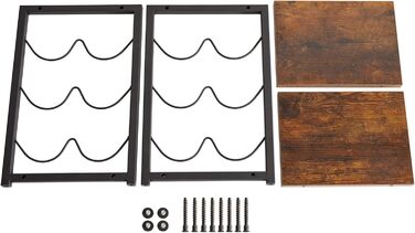 Стелаж для вина IBUYKE промисловий, 3 яруси, металевий каркас, для кухні, бару, вітальні, 6 пляшок, коричневий (TMJ904H)
