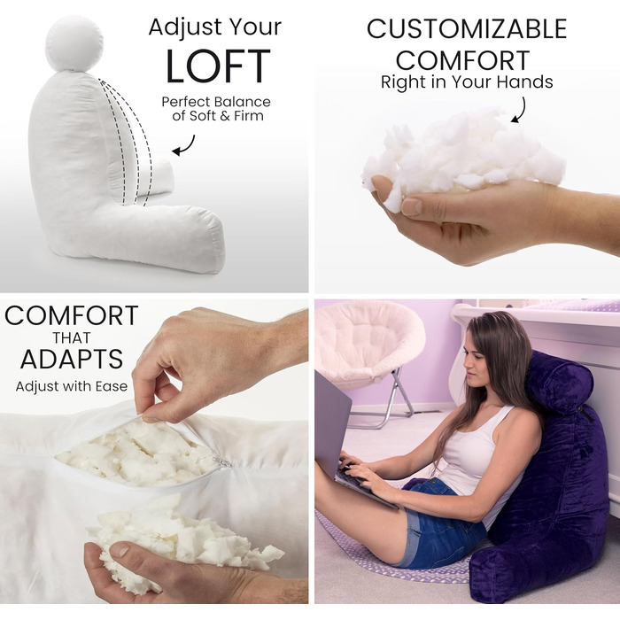 Подушка для чоловіків з підлокітниками - сіра, для читання та відпочинку в ліжку. Преміум піна з ефектом пам'яті, знімна подушка для шиї на еластичному шнурі.