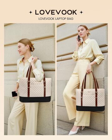Сумка для ноутбука LOVEVOOK 15.6 дюймів для жінок з відділенням для ланчу, сумка-шоппер, ділова сумка, портфель, сумка для навчання, середнього розміру, водонепроникна, чорна