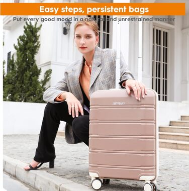 Набір валіз Joyway 3 в 1 з жорстким корпусом, 4 колеса, TSA-замок, косметичка та сумка, коричнево-білий, ручна поклажа