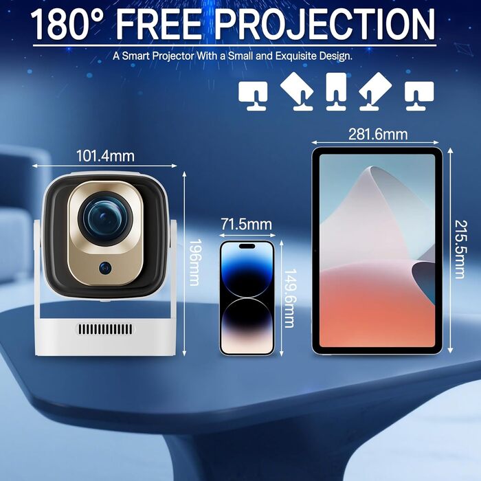 Портативний міні проєктор 4K з Wi-Fi та Android 11: підтримка 1080P Full HD, HDMI, для телефону/ПК/ноутбука, з вбудованим динаміком (HY260pro)