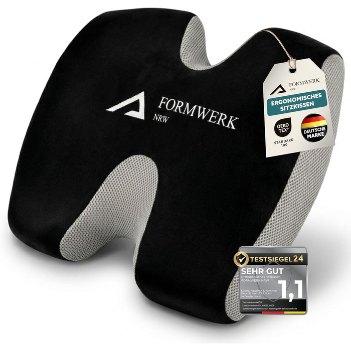 Ортопедична подушка для сидіння - преміум якість, 3D Memory Foam, для офісу та авто, OEKO-TEX-100, чорна (60-100 кг)