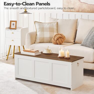 HOOBRO Лавка з ящиком для іграшок, 100 см, білий + натуральне дерево, з безпечним шарніром, для дому