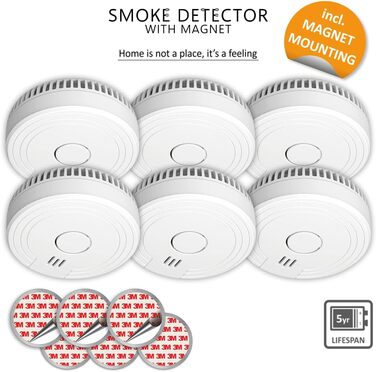 Набір датчиків диму ELRO FS1805M (6 шт.) | Магнітне кріплення | 5 років батареї та гарантія | Відповідає EN14604 | Білий