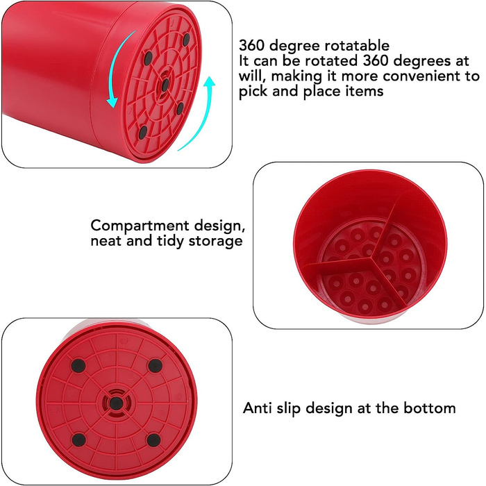 Тримач для кухонного посуду 360 Gard обертовий круглий органайзер для кухонного посуду кошик для столових приладів з нижньою перегородкою, 16 х 14 см тримач для кухонного посуду Контейнер для кухонного приладдя (червоний)