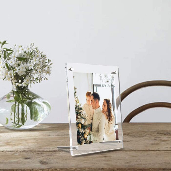 Рамка для фотографій HIIMIEI без рамки акрилова двостороння Фоторамка UV-Schtz для фотографій, рамка для фотографій без рамки для сімейних фотографій весільні фотографії та дитячі фотографії-прозорий (A5)