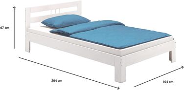 Ліжко з масиву дерева Theo Молодіжне ліжко Каркас ліжка Односпальне ліжко з узголів'ям масив сосни лакованого кольору (100 x 200 см, білий)