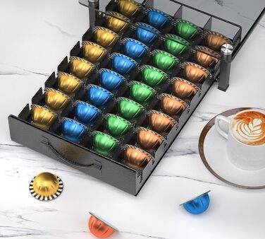 Тримач для капсул Vertuo та Nespresso: органайзер на 90 капсул, сірий метал, для кухні