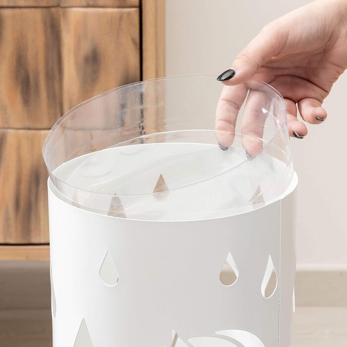 Підставка для парасоль під Baroni Home: металева, циліндрична, біла, з крючками та знімною мискою для збору води (19x19x49 см)