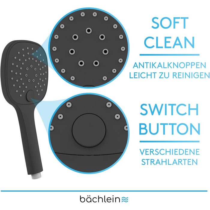 Універсальний душ Bchlein-Насадка для душу з 3 типами струменя, легко замінна зручною кнопкою-хромована кругла насадка для душу-Ручний душ стандартного розміру G 1/2 (Матовий Чорний Кут)