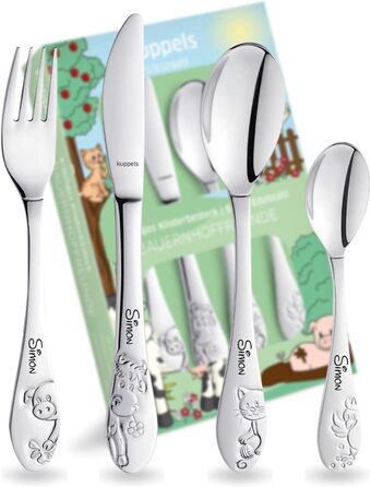 Персоналізований дитячий набір посуду Kinderbesteck Bauernhoffreunde з гравіюванням імені - 4 шт.