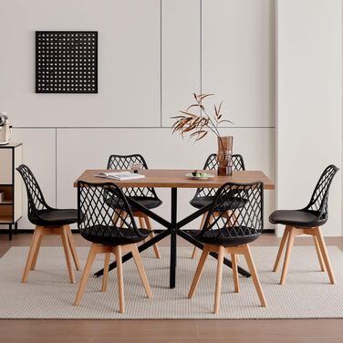 Сучасний прямокутний стіл з МДФ-плитою та чорними металевими ніжками, для вітальні або кухні, 140x78x77 см, темний дуб, структура темного дуба