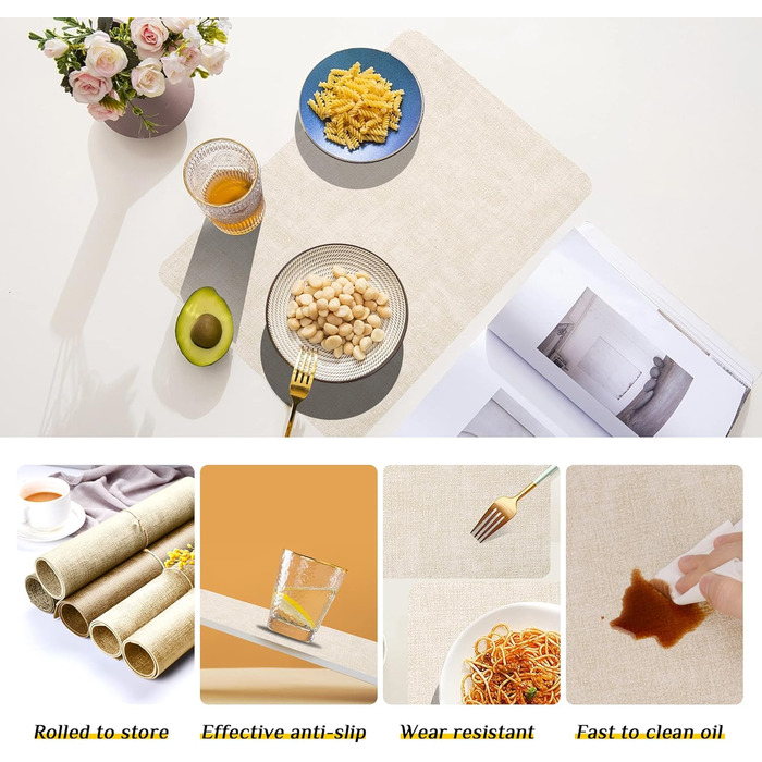 Набори підставки під тарілки Purejoy Platzsets, 6 шт., сірі, миючі, неслизькі, термостійкі, з PU шкіри, для дому, кухні, обіднього столу, 43x30 см