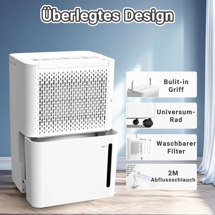 Зволожувач повітря Pasapair 12L - автоматичний осушувач для дому, 3 режими роботи, таймер, цифровий дисплей, для захисту від вологи та плісняви