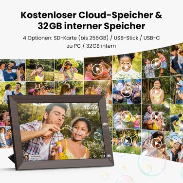 Frameo Цифровий фоторамка WiFi, 10.1 дюйма, HD IPS сенсорний екран, 32 ГБ пам'яті, автоматичне обертання, хмарна підтримка, віддалене завантаження фото та відео