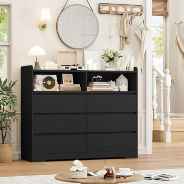 Комод FOREHILL з 6 висувними ящиками 120 см, тумба приліжкова для спальні, вітальні, коридору, 120x40x100 см, чорний