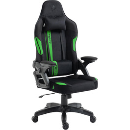 Крісло геймерське KRAKEN CHAIRS - ергономічне, тканинне, для комп'ютера, 130 кг, чорно-зелене