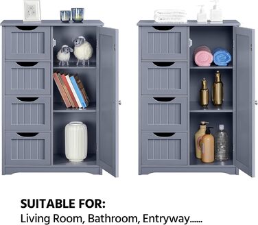 Шафа для ванної кімнати Yaheetech з 4 шухлядами та 2 дверцятами, підлогова шафа-комод для ванної, вітальні, коридору, кухні, білий, 81 x 30 x 83 см