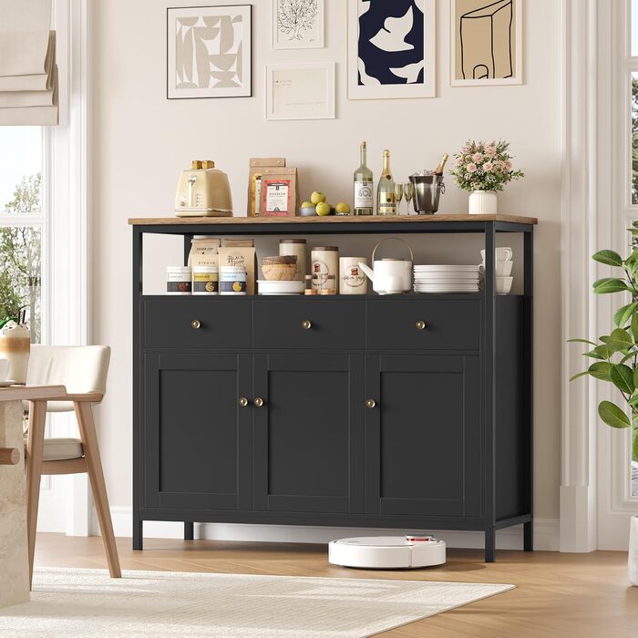 FirFurd Комод-тумба у вітальню, кухню, їдальню. Білий комод з 3 висувними ящиками та 3 дверцятами, регульована полиця, 108x38x98,5 см