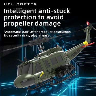 RC Гелікоптер ERA C032 UH-1 Huey, 1/48, 2.4G 6CH, Стабілізатор, Утримання висоти, Зелений