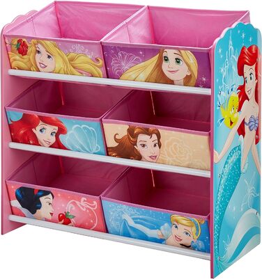 Полиця для зберігання іграшок принцеси Діснея своїми руками з шістьма коробками для дітей, дерево, рожевий, 30 x 64 x 60 см Новий, 471DIY