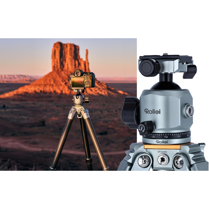 Професійний карбоновий штатив Rollei Lion Rock Pro з головкою, ультралегкий, вантажопідйомність 20 кг, висота до 147,5 см, компактний, змінні шипи для стабільності