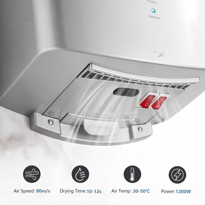 Автоматичний електричний сушар для рук настінний - для дому та офісу (срібляний)