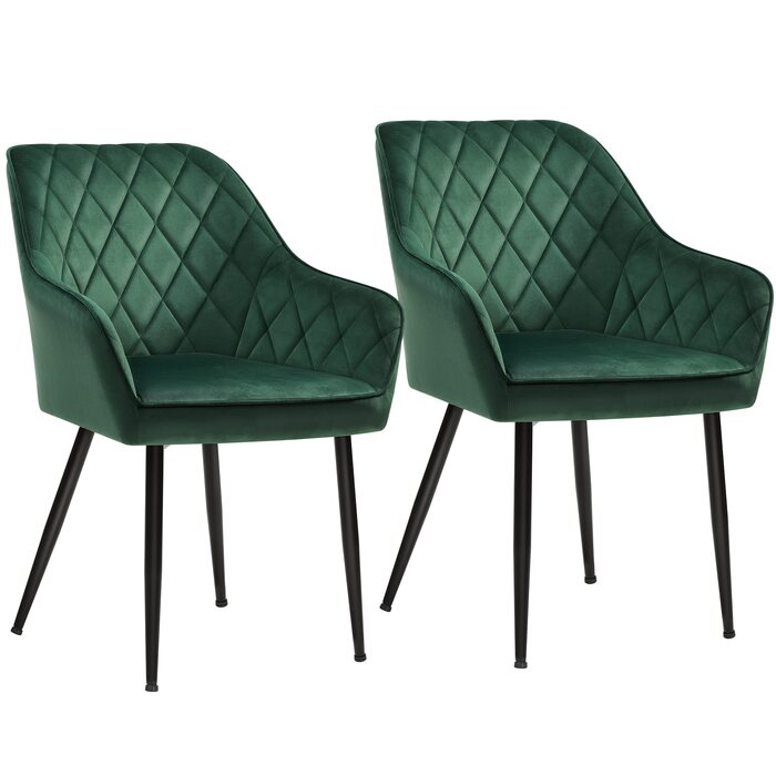 Крісла SONGMICS для їдальні (2 шт.), з підлокітниками, оксамитовий чохол, металеві ніжки, до 110 кг, для кухні, вітальні, спальні, LDC088G0 (зелені)