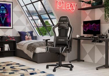 Ігрове крісло DXRacer Prince P08, шкірозамінник, чорно-біле, до 185 см