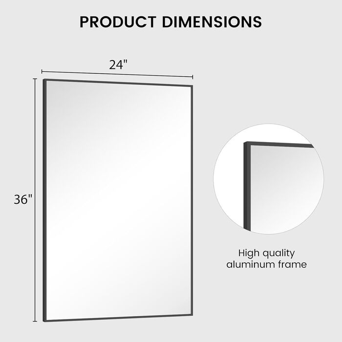 Дзеркало для ванної кімнати HOMECOOKIN, 50.8 x 76.2 см, прямокутне, з металевим каркасом, для кріплення над умивальником, горизонтальне/вертикальне (Чорний)