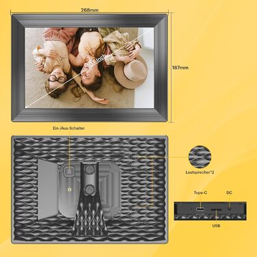 Цифровий фоторамка Kodak WiFi, 10.1 дюйма, HD IPS сенсорний екран, 32GB, автоматичне обертання, WiFi, для стін, чорний
