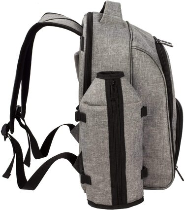 Рюкзак для пікніка Hap Tim на 4 особи з термокишенею, підставкою для пляшок/вина, флісовою ковдрою, тарілками та набором столових приборів. Ідеально для відпочинку на природі, спорту, походів, кемпінгу та грилів. (EU-3065, Сірий)