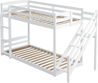 Ліжко-горище Merax 90x200 см, Дитяче ліжко-будиночок, Дерев'яне двоярусне ліжко із захистом від падіння та рейковим каркасом, Універсальне дитяче ліжко з дахом та кутовими сходами, Ігрове ліжко для хлопчиків та дівчаток, (90 x 200 см, White-2)