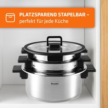 Набір каструль Berndes 6-ти частинний з нержавіючої сталі, індукційне дно, економія місця