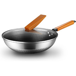 Вок з нержавіючої сталі TORVA SUS304 з кришкою-сковорода для вок з антипригарним покриттям, 32-сантиметрова сковорода для вок зі знімною ручкою, Підходить для індукційної плити